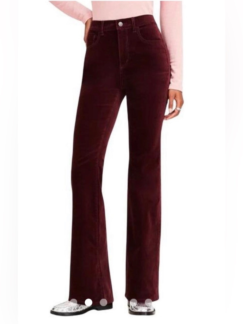 LOFT BURGUNDY VELVET SLIM FLARE PANTS SIZE 0